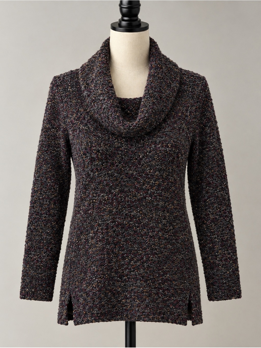 Speckled Boucle Knit Sz S Oversized Cowl Neck Cabincore Dark Academia Sweater